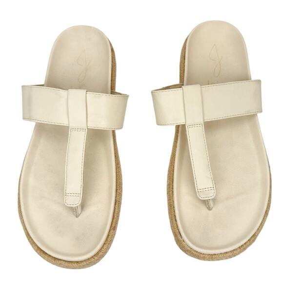 Joie Cream Faux Leather T Strap Slip On Espadrilles Sandals Sz 8.5M Lightweight - Picture 1 of 16